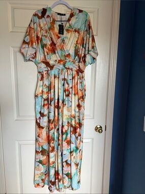 Tropical Tiki Vacation Floral Wrap Maxi Dress